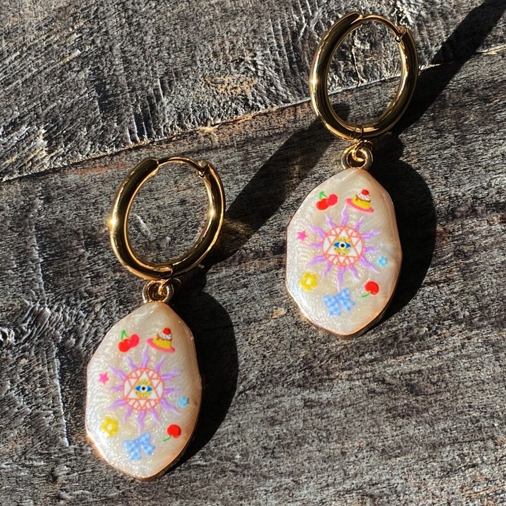 NEW Mystic Pearl Hoop Dangle Earrings